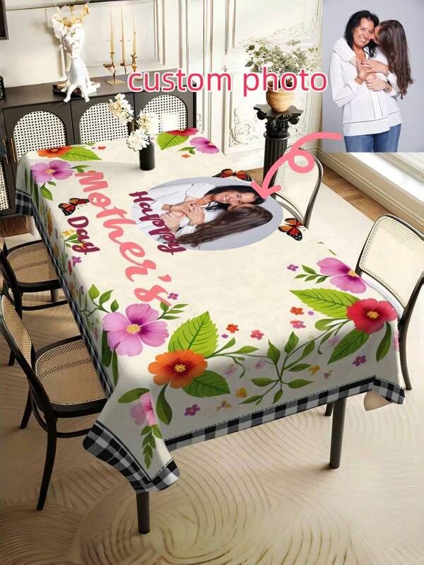 [Custom Mother's Day] 1pc Tablecloth/Table Runner, Perfectly Suitable For Picnics, Camping, Weddings, Holiday Parties, Restaurants And Buffets - Rectangular