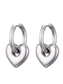 Classic Retro Detachable Heart Earrings For Women, Stainless Steel Non-Fading Fashionable &Simple Heart-Shaped Pendant, Color-Block Ear Clips Jewelry Valentines