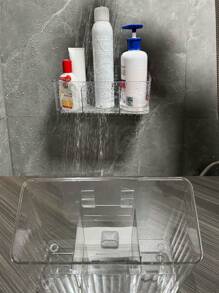 1pc Rectangular Transparent Wall Mounted Storage Box - Self-Adhesive Makeup Brushes, Lipstick And Pen Organizer Box - Perfect For Bathroom And Home Office