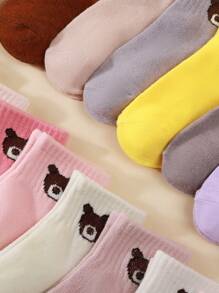 10 Pairs Random Cute Cartoon Teddy Bear Design Comfortable Mid-Calf Socks, All Season