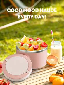 Meoky 1pc Stainless Steel Insulated Food Container With Handle - Keeps Food Warm/Cold, Portable Design, Suitable For Home And Office, Fashionable And Practical - Pink-1000ml - View 7