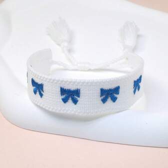 1 件手工编织刺绣蝴蝶结波西米亚风格时尚手链，适合作为送给家人、朋友、同学、聚会、旅行、日常穿着的礼物