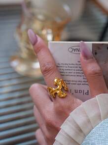 3 件套简约百搭开口十字不对称戒指套装 - 金色2 - 查看 1