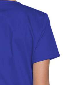 Camisa de uniforme de trabajo casual de manga corta con cuello en V, mate, para primavera - azul real - Ver 4