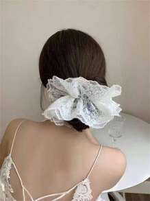 1 pièce Chouchou en dentelle doux et élégant pour femme, support de queue de cheval, convient aux robes, accessoire capillaire pour le port quotidien, printemps/été, chouchous de style bohème chic