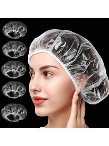 100 Pieces Per Pack Transparent Disposable Non Wash Shower Cap, Waterproof Elastic Shower Cap, Thick, Large, High Elastic Shower Cap, Used For Bathing And Hair Care, Easy To Carry During Travel Home Bathroom Decor Summer Back To School