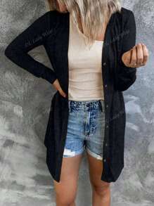Chaqueta casual de mujer de manga larga, con botones, de corte holgado y diseño liso, ideal para primavera/verano