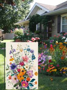 Outdoor Colorful Flower Garden Flag, Spring And Summer Garden Flag, Bright Flower Printing, Outdoor Lawn And Courtyard Flag Decoration, Excluding Flagpoles, 12*18inch Birthday Decorations Wedding Decor Party Decor Banner Gifts Graduation