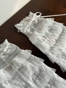 1 Paar Damen Frühling/Sommer Y2K Stil unifarbene, süße Studentenlolita-Prinzessin-Spitzenbesatz Mesh Beinwärmer