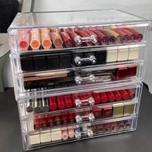 Makeup Storage Box Acrylic Transparent Drawer Divided Style Organizer Large Capacity Desktop Compact Dustproof Lipstick Storage Lipstick Organizer Box With Dust-Proof Acrylic Material, Drawer Style Makeup Storage Rack For Eyeshadow Palette - Multicolor - View 2