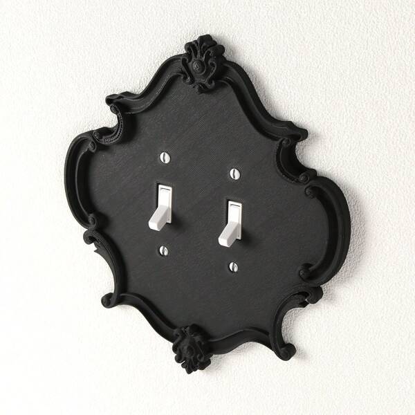 1 Schwarze Gothic-Stil Doppel-Schalterplatte, Kunststoffmaterial, geeignet für Heim- und Bürodekoration, einfache Installation, keine Strom-/Batterieanforderung