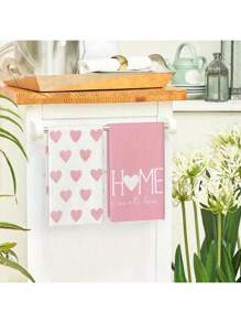 2/4Pcs Heart Print Kitchen Towels, Pink Heart & HOME Pattern Decor Hand Towels For Cooking Baking Table Cleaning Home Kitchen Decor Gift - Pink - View 7