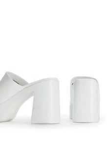Women Minimalist Chunky Mule Heeled Sandals, Comfortable Platform Slip On Open Toe Block Summer Heeled Sandals - trắng - Xem 4