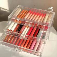 Makeup Storage Box Acrylic Transparent Drawer Divided Style Organizer Large Capacity Desktop Compact Dustproof Lipstick Storage Lipstick Organizer Box With Dust-Proof Acrylic Material, Drawer Style Makeup Storage Rack For Eyeshadow Palette - Multicolor - View 9