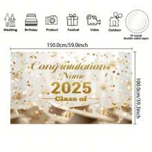 Graduation Season Theme Background Party Banner, Polyester, Customizable Name, Golden Colorful Bachelor's Hat Pattern, Suitable For Room, Living Room, Celebration Party Decoration Banner, Home Mural Decoration, Outdoor Decoration Supplies, 1 Piece - Multicolor - View 3