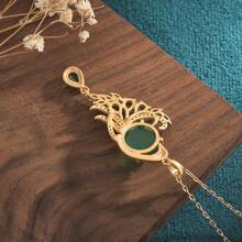 Collar colgante con diseño de pavo real de jade incrustado, accesorio de estilo vintage cheongsam chino para mujeres