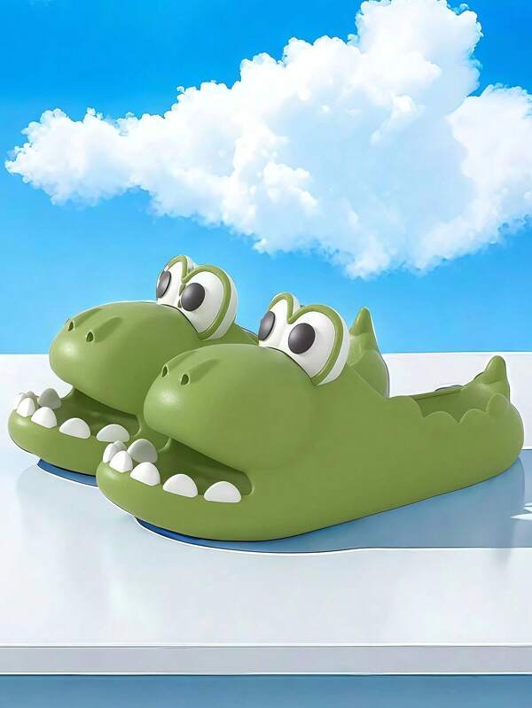 1 Paar unisex Cartoon Dinosaurier EVA rutschfeste dicke Sohlen Slip-On flache bequeme Hausschuhe, geeignet für Frühling/Sommer
