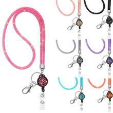 1pc Fashionable Sparkling Crystal Lanyard Necklace With Adjustable Rhinestone Snap Hook Closure, Versatile For Student ID, Employee Badge, Daily Events Wear,School Supplies,Back To School - Multicolor - View 1