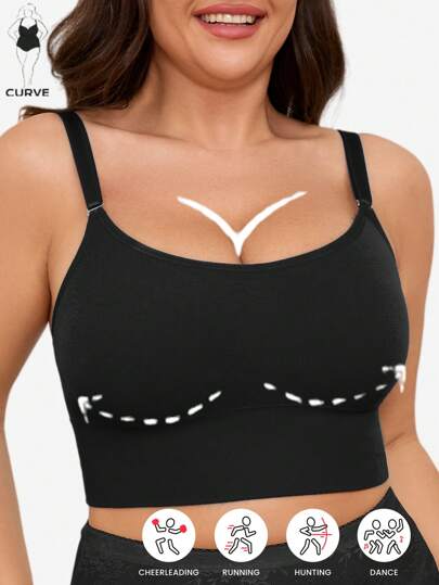 1pc Plus Size Women Seamless Wireless Lift & Support Yoga Sports Bra, Adjustable Shoulder Strap, Suitable For Daily Wear And Workout