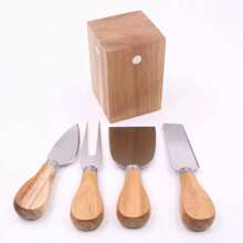 4pcs Oak Wood & Stainless Steel Butter Knives, Peanut Butter, Cheese Knives With Magnetic Holder, Baking Accessories