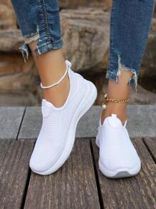 Plus Size Women's White Breathable Lace-Up Sneakers, Mesh Upper, Soft Sole, Shock Absorbing, Anti-Slip, Running Shoes, Casual Multifunctional Comfortable Outdoor Sports Shoes