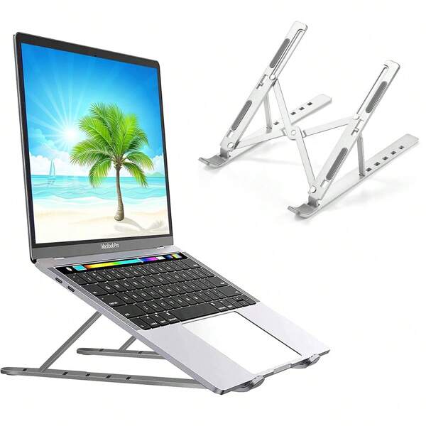 Supporto portatile per computer portatile, nuova versione regolabile, adatto per supporto da scrivania per computer portatile con supporto per telefono, bianco/nero - 1 pezzo