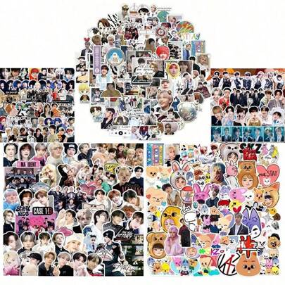 50/60/100张/包 Kpop-Cosplay Skz-Stray 粉丝 Kawaii 动漫人物贴纸 团队乐队装饰 行李箱 剪贴簿 手机 笔记本电脑 文具 圣诞节和生日礼物 送给朋友