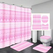 1pc/4pcs Bohemian Multifunctional Bathroom Decor Set: Waterproof Shower Curtain With 12 Hooks, Non-Slip Bath Mat, U-Shaped Floor Mat And Round Toilet Seat Cover, Applicable For Full Bathroom Scenarios