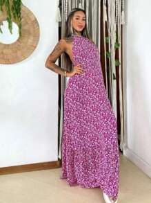 Women's Halter Backless Dress With Padded Cup H-6 - Rojo violeta - Ver 1