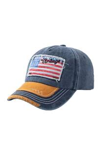 1 件男士仿旧布贴美国国旗水洗棒球帽，适合 7 月 4 日 - A - 查看 3