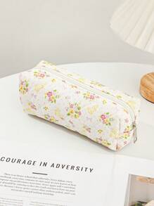 1 pieza/set Bolsa de maquillaje acolchada con estampado de conejito y floral, organizador cosmético multifuncional tipo cartera con cremallera para guardar lápices de labios, brochas, productos de cuidado de la piel, teléfono móvil, monedas y otros artículos pequeños para el hogar o viajes