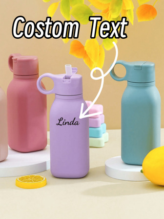 Personalisierte Kinder Silikon Wasserflasche, wiederverwendbare faltbare Outdoor Silikon Kinder Wasserflasche, multifunktional, dekorativ, mit Buchstaben, stilvoll, modern, farbig, süß, niedlich, lässig, personalisiert, einzigartig, ideales Geschenk für ihn, ideales Geschenk für sie