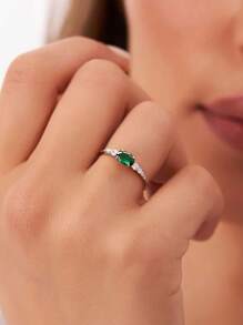 1枚优雅休闲祖母绿戒指，S925银材质，女士珠宝礼物，生日礼物，派对礼物 - 戒指 - 查看 2