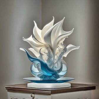 LIXUN 优雅的亚克力百合花瓶，配以鲜艳的蓝白波西米亚风格 2D 印花设计 - 母亲节、父亲节和礼物的理想选择 - 轻质亚克力材料。无需电源。