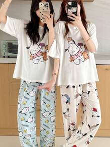 1 pieza Pantalones de pijama de seda de leche con diseño de Hello Kitty de la serie de personajes Sanrio de alta calidad, adecuado para las temporadas de primavera y otoño, con un diseño dulce y lindo que combina la funcionalidad de la ropa casual y de estar en casa. Es una prenda de estar en casa casual que también se puede usar fuera, de vacaciones.