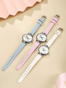 1pc Girls Heart-Shaped Plaid Belt Band Quartz Watch