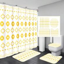 1pc/4pcs Bohemian Multifunctional Bathroom Decor Set: Waterproof Shower Curtain With 12 Hooks, Non-Slip Bath Mat, U-Shaped Floor Mat And Round Toilet Seat Cover, Applicable For Full Bathroom Scenarios
