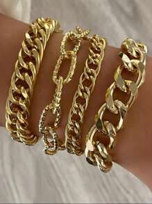 5PCS/4PCS Set Of Women's Simple Faux Pearls Gold-Tone Bracelets Perfect For Women's Casual And Daily Wear - Style 1 - View 1