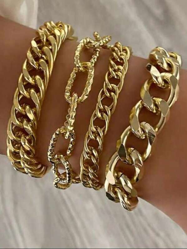 FAXHION 5PCS/4PCS Set Of Women's Simple Faux Pearls Gold-Tone Bracelets Perfect For Women's Casual And Daily Wear