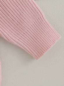 Suéter de otoño para niña, jersey de punto de manga larga con cuello redondo y estampado floral bordado. - Rosa - Ver 6
