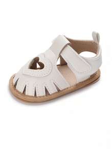 Toddler Girls Heart Cutout Flat Sandals, Versatile Summer Outdoor Shoes For 0-1 Year Olds - White - View 3
