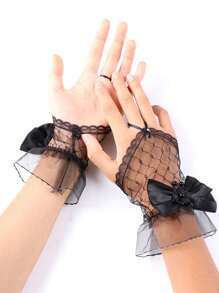 Kids Lace Gloves, Thin Floral Lace, Bow Decor Flower Girl Fingerless Gloves For Spring/Summer, Suitable For 4-16 Years Old Girls, For Wedding, Party, Stage And Other Occasions - Multicolor - View 6