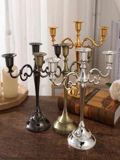 1 件波西米亚风格锌合金三头烛台，古铜色，餐桌装饰烛台套装，适用于酒吧、酒店、婚礼、节日、派对、等。