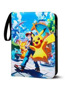 pokemon Portacards de Pikachu Pokemon Super Dream Card, diseño con cremallera de piel sintética, espectacular álbum de almacenaje con 4 páginas con bolsillos, puede contener 400 cartas, álbum de mangas grandes/soporte de cartas del juego de cartas coleccionables/libro de colección de cartas, regalo para amigos, regalo de San Valentín, regalo de Navidad, regalo de cumpleaños, regalo para fiestas temáticas