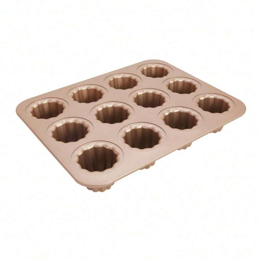 12 Cups Mold Cake Pan, Pan Non-Stick Baking Pan For Oven Carbon Steel Caneles Molds Bakeware Tools French Pastry Molds Muffin Cupcake Pan Christmas Baking (12-Cavity)
