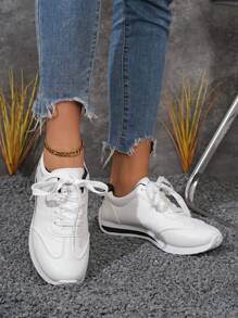 New Summer White Leather Casual Sneakers, Non-Slip Soft Bottom Lightweight Running Sport Shoes