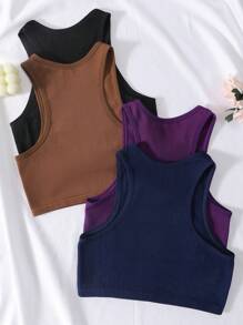 4pcs/Set Women Casual Sports Bras Without Pads, Breathable & Comfortable Athletic Tops - 彩色 - 查看 2