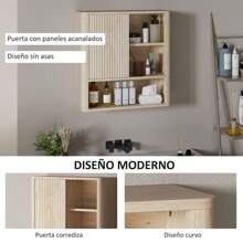 HOMCOM Armario de Baño de Pared Mueble de Baño Colgar con Estantes Ajustables Puerta Corredera Compartimentos y Diseño con Perfil Curvo 60x20x62 cm Natural - 60x20x62 cm - Ver 6
