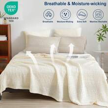 100% Cotton Waffle Weave Blanket King Size, Lightweight Washed Cotton Blanket For Spring & Summer - 108"X90" Soft Woven And Breathable Blanket For Bed Sofa Home Decor - Ivory