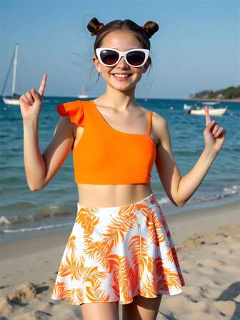 3 件套 Tween Girls 比基尼套装（带裙子），速干泳装，适合海滩度假